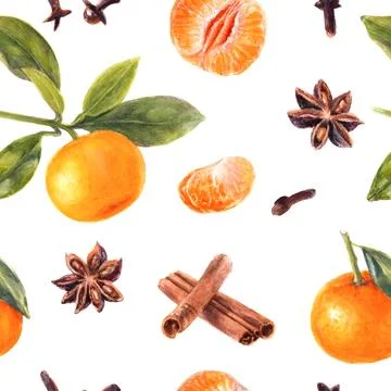 Vibrant pattern with citrus and spice, ideal for festive season with warm Stock Illustration