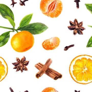 Vibrant pattern with citrus and spice, ideal for festive season with warm Illustrazione stock