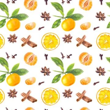 Vibrant pattern with citrus and spice, ideal for festive season with warm Stock Illustration