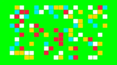 A vibrant pattern of colorful square blocks arranged on a bright green field Stockbeeldmateriaal 341839203