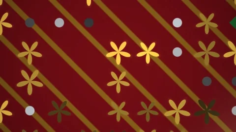 Vibrant pattern with flowers and shapes on a red background Stock Footage 340209017