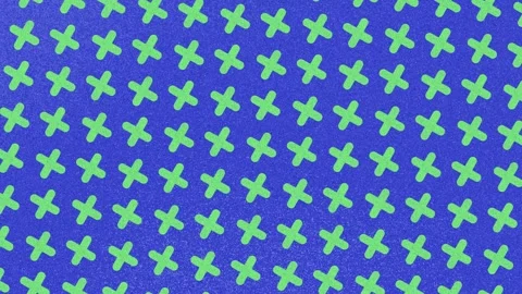 Vibrant Pattern of Green Plus and Cross Shapes on Textured Blue Background .. Stock Footage 302245547