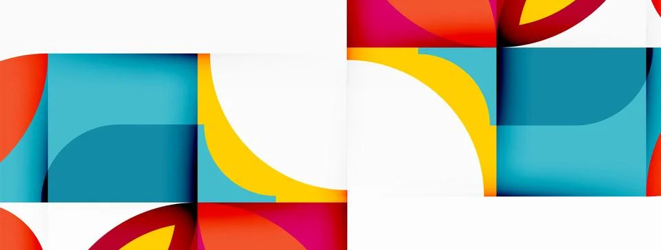 Vibrant pattern of squares and circles on white canvas Stock Illustration