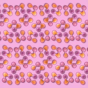 A vibrant pattern of stylized molecules in soft pink and orange tones イラスト素材