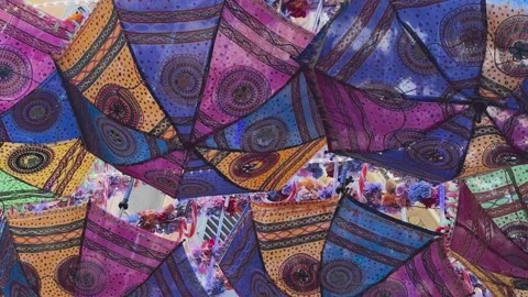 Vibrant Patterned Umbrella Canopy in Nice, France Stock Footage 344054533