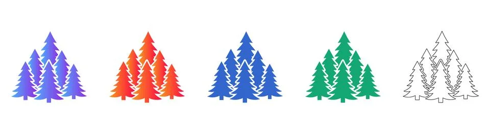 Vibrant Pine Tree Forest Icons Set Winter and Nature Graphics Stock Illustration