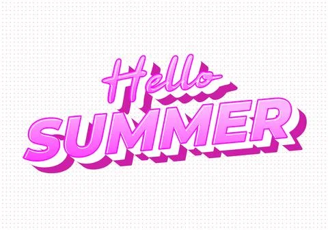 Vibrant pink 3d text reading hello summer with bold retro script and block .. Illustrazione stock