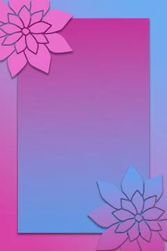 Vibrant Pink and Blue Gradient Card Template with Flower Borders Illustrazione stock