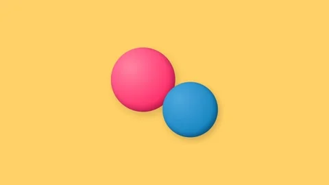 A vibrant pink and blue sphere resting on a solid bright yellow background Видео 338309845