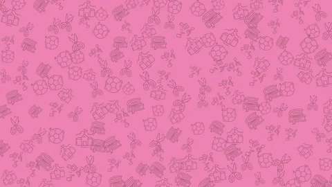 Vibrant pink animated background with line art school and hobby doodles sea.. Stock Footage 335938055