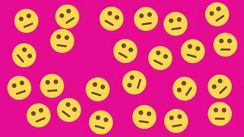 Vibrant pink background featuring a scattered pattern of yellow neutral fac.. イラスト素材
