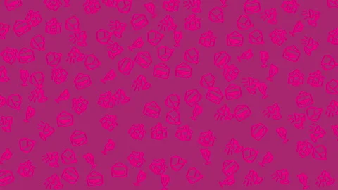 Vibrant pink background with scattered doodle-style icons Video stock 338314879