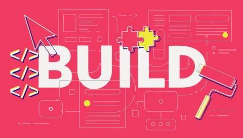 Vibrant pink build concept with coding symbols and tools Stock-Illustration
