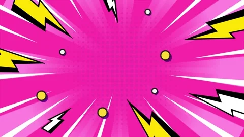 Vibrant pink comic book background with striking yellow and white lightning Stock Footage 294165587