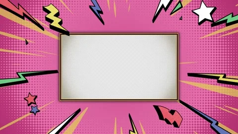 Vibrant pink comic book background with placeholder and colorful lightning bolts Stock Footage 316776479