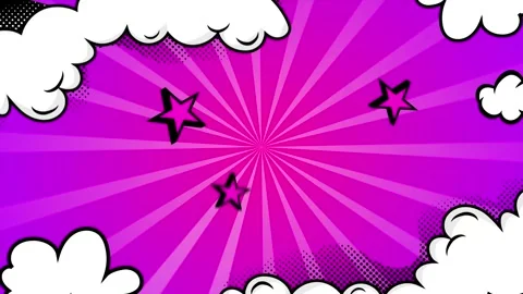 Vibrant pink comic book style background with stars and clouds seamless 4k video Stock Footage 293038101