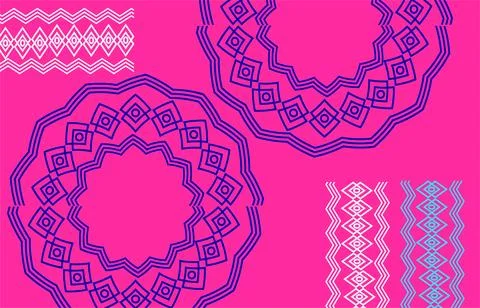 Vibrant Pink Geometric Circular Pattern With Blue Diamonds for Decorative B.. Stock Illustration