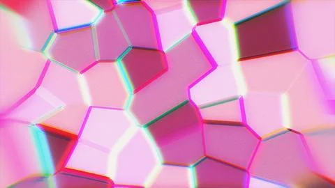 Vibrant pink glowing geometric polygons with chromatic glitch 库存插图
