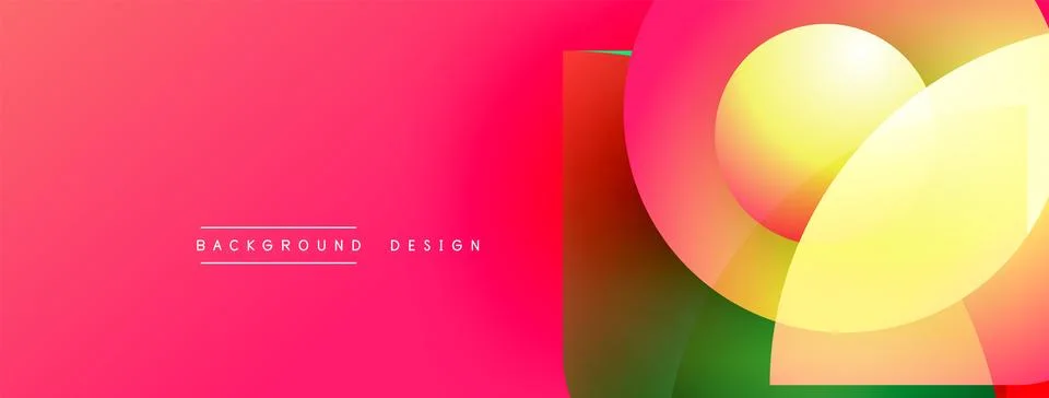 Vibrant pink gradient background features overlapping translucent circles. Text Illustrazione stock