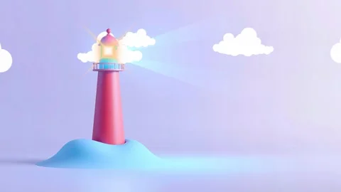 Vibrant Pink Lighthouse: An Eye-Catching Animated Rendering with a Playful Scen Stock Footage 317967581