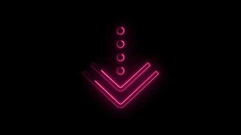 Vibrant pink neon arrow pointing down with glowing circles above isolated o.. Video stock 314551243