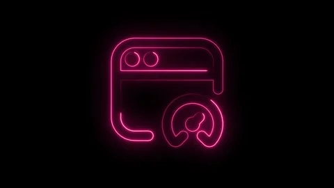 Vibrant pink neon browser window icon with email symbol glowing on black ba.. Stock Footage 314552519