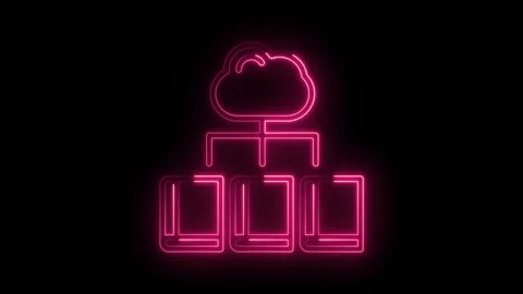 Vibrant pink neon cloud icon connected to three digital books glowing brigh.. Stock Footage 314557703