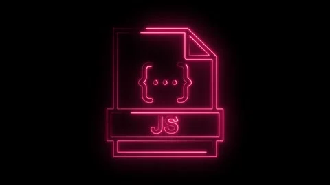 Vibrant pink neon Java Script file icon with curly braces and J S text glow.. Stock Footage 314574468