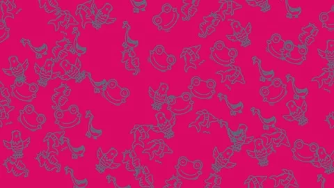 Vibrant pink pattern with hand-drawn animal doodles for 2025 design trends Stock Footage 344909122