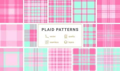 Vibrant pink plaid pattern featuring a seamless tartan texture. Ideal for fem 스톡 일러스트