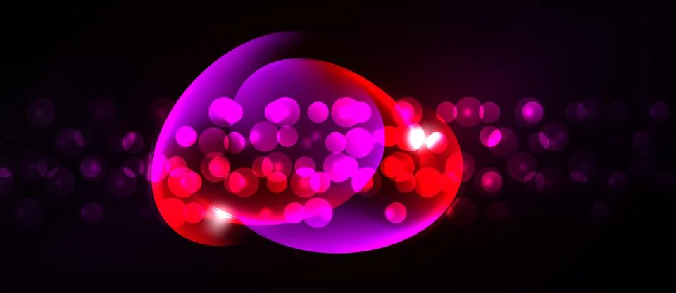 Vibrant pink, red bubbles float against dark background. Light glows, creatin 스톡 일러스트
