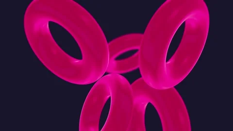 Vibrant Pink Rings Floating in Dark Minimalistic Abstract Digital Art Scene Video stock 341926672