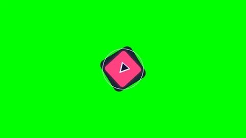A vibrant pink rounded square logo featuring a dark triangle on green screen Stock Footage 341839102