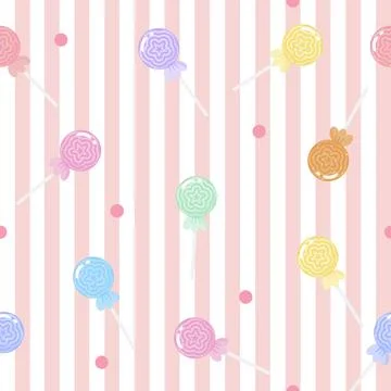 Vibrant pink seamless pattern with colorful star lollipops, sweet candy vec.. Stock Illustration