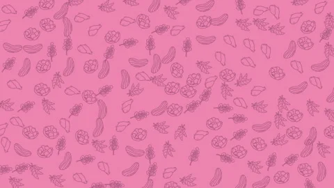 Vibrant pink seamless pattern featuring delicate hand-drawn botanical doodl.. Stock-Footage 333488800