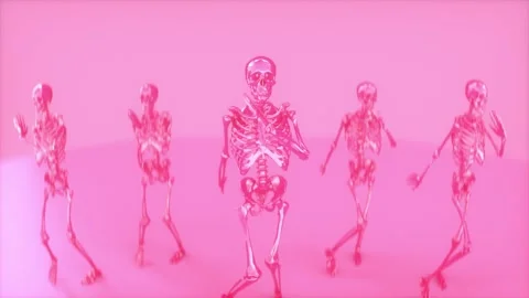 Vibrant Pink Skeletons Dancing Energetically Surreal and Whimsical Animated.. Video stock 314067908