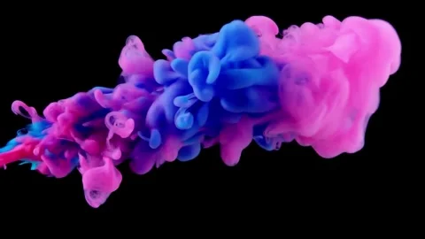 Vibrant pink smoke swirling dynamically against black background Stock Footage 325613180
