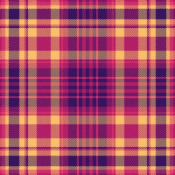 Vibrant pixel art tartan pattern blending magenta, purple, and golden hues... 스톡 일러스트