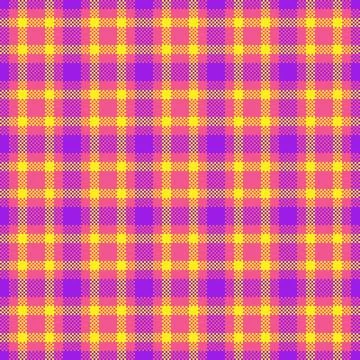 Vibrant pixel art tartan pattern in purple, pink, and yellow. This seamless.. Illustrazione stock