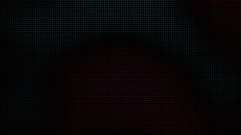 Vibrant Pixel Grid: A dynamic gradient of red, blue, forms dots a dark pixel Stock Footage 318620008