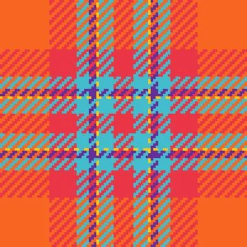 Vibrant pixelated plaid pattern in bold orange, teal, and purple.  Perfect fo Stock Illustration