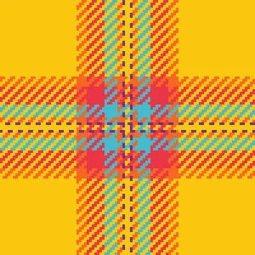 Vibrant pixelated plaid pattern in bold yellow, red, and teal.  Perfect for t Illustrazione stock