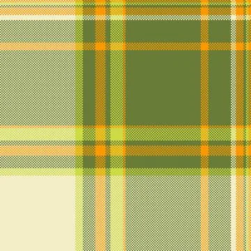 Vibrant pixelated plaid pattern featuring olive, lime, and orange hues. Versa Stock Illustration