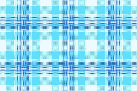 A vibrant, pixelated plaid pattern in shades of blue. A seamless texture evok Stock Illustration