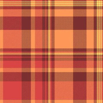 Vibrant pixelated plaid pattern in warm autumn hues. Texture evokes vintage t Stock Illustration