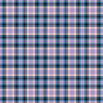 Vibrant pixelated tartan pattern blending lavender, peach, and navy. This s.. Stockillustratie