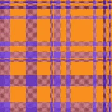 Vibrant, pixelated tartan pattern in orange  purple hues. A retro, nostalgic  Stock Illustration