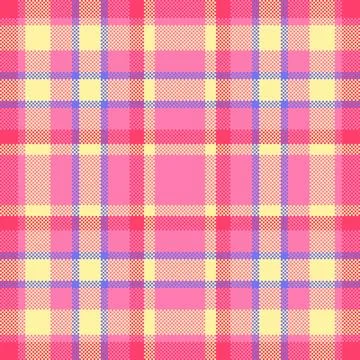 Vibrant pixelated tartan pattern in pink, yellow, and blue. Evokes a sense .. 스톡 일러스트