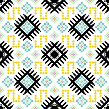 Vibrant Pixelated Tribal Geometric Pattern Stock Illustration
