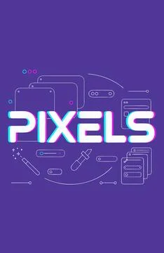 Vibrant pixels graphic design with white text on blue background Illustrazione stock